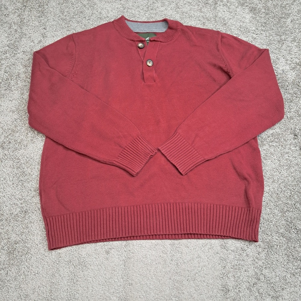 Eddie Bauer Mens XL Burgundy Red 100% Combed Cotton Henley Button Sweater